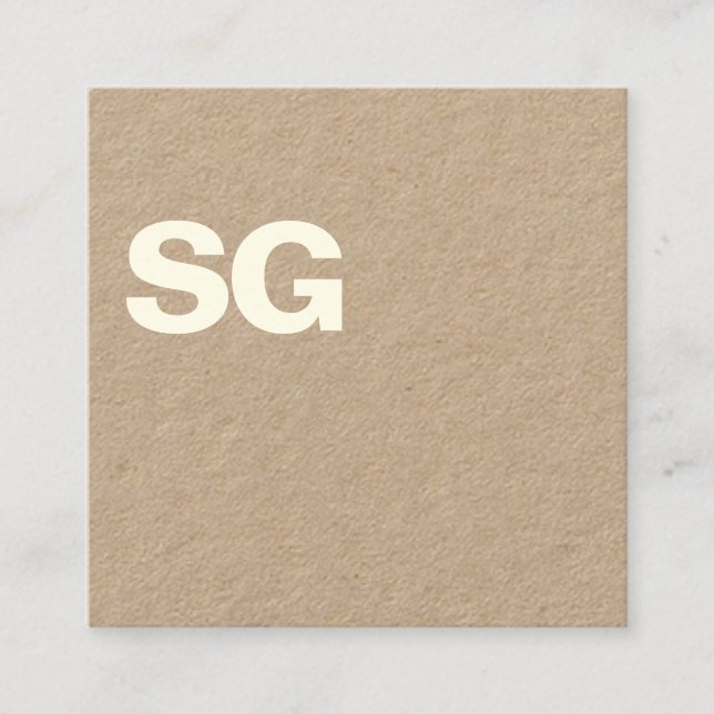 Large Initials - Square - Kraft Square Business Card (Front)