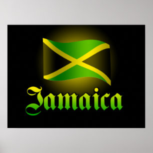 Large Jamaica Flag Poster, Black with Yellow Glow Poster