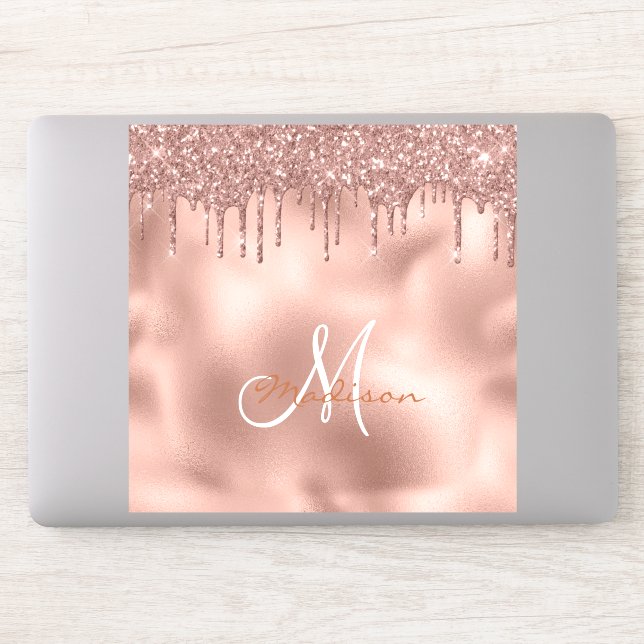 Large Laptop Sticker Rose Gold Monogram Glitter (Computer)