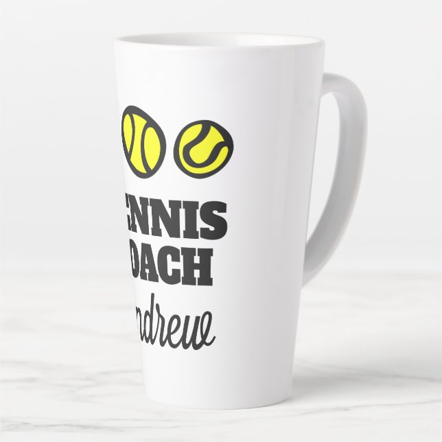 Large latte mug gift for tennis instructor trainer (Right Angle)