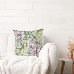 Large Lavender Flowers on Mint Cushion