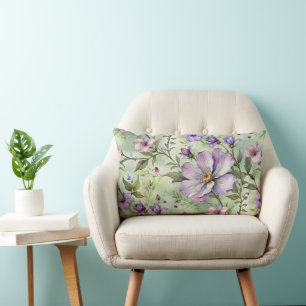 Large Lavender Flowers on Mint Lumbar Cushion
