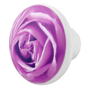 Large Lavender Rose Print Ceramic Knob