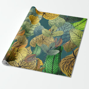 Large Leaf Foliage Green, Brown, Teal, Rust Wrapping Paper