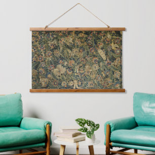 Large Leaf Verdure & Animals Renaissance Hanging Tapestry