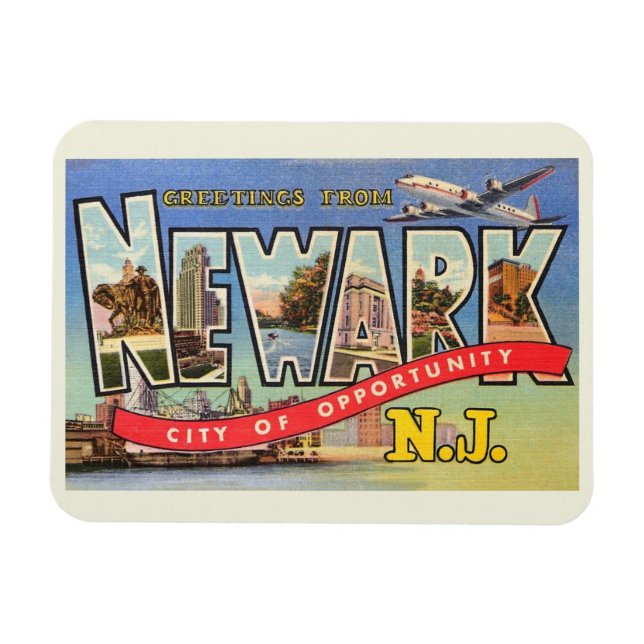 Large Letter Greeting, Newark, NJ Vintage  Magnet (Horizontal)