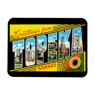 Large Letter Greeting Topeka Kansas Vintage Style Magnet