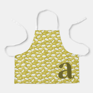 Large Letter Monogram Dark Gold Floral Pattern Apron