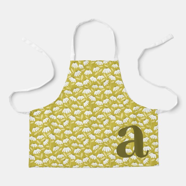 Large Letter Monogram Dark Gold Floral Pattern Apron (Front)