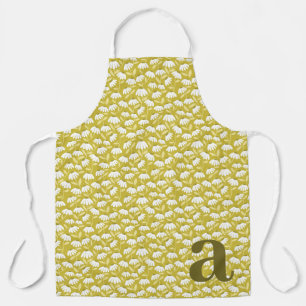 Large Letter Monogram Dark Gold Floral Pattern Apron