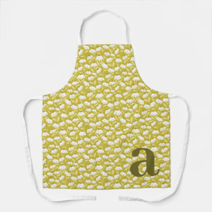 Large Letter Monogram Dark Gold Floral Pattern Apron