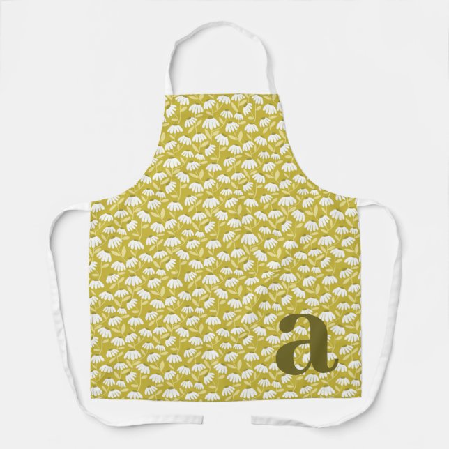 Large Letter Monogram Dark Gold Floral Pattern Apron (Front)