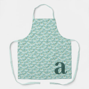 Large Letter Monogram Teal Blue Floral Pattern Apron