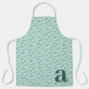 Large Letter Monogram Teal Blue Floral Pattern Apron