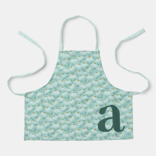 Large Letter Monogram Teal Blue Floral Pattern Apron