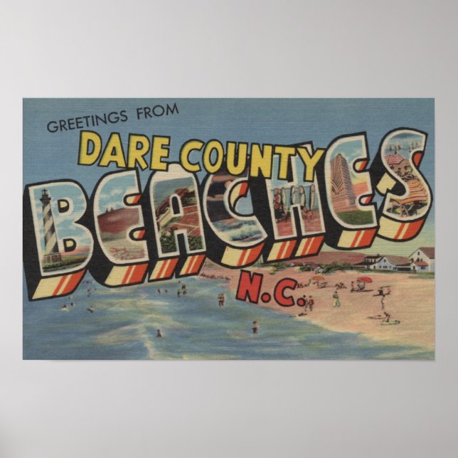 Large Letter Scenes - Dare County Beaches, NC Poster (Front)