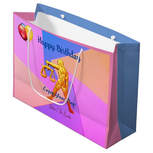Large Libra Birthday Scales Sept 23 – Oct 22  Larg Large Gift Bag (Front Angled)