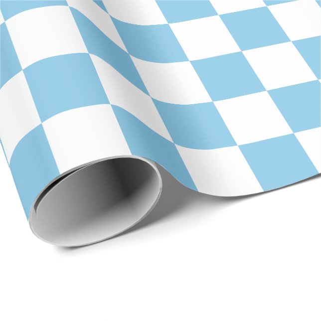 Large Light Blue and White Checks Wrapping Paper (Roll Corner)