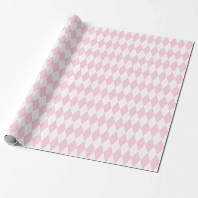 Large Light Pink and White Harlequin Wrapping Paper (Unrolled)