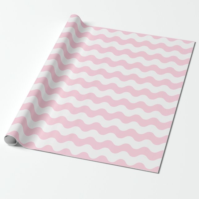 Large Light Pink and White Waves Wrapping Paper (Unrolled)
