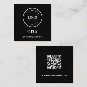Large Logo Website Social Icons Custom Black Square Business Card