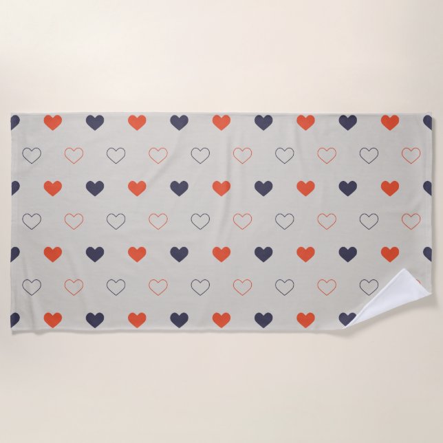 Large - Lovely hearts / orange cream dark Beach Towel (Front)