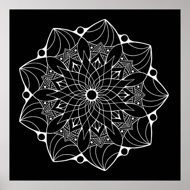 Large Mandala Poster with Black Background (Front)
