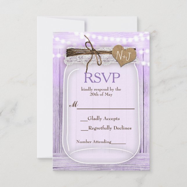 Large Mason Jar & Lights Lavender Purple RSVP (Front)