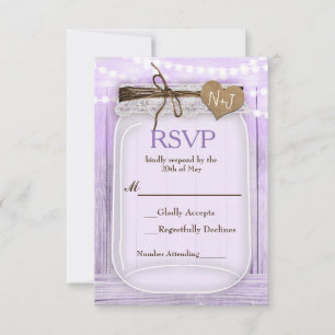 Large Mason Jar & Lights Lavender Purple RSVP Card