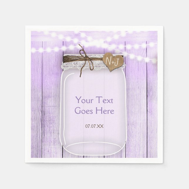 Large Mason Jar & Lights Lavender Purple Rustic Napkin (Front)