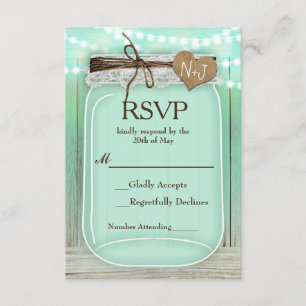 Large Mason Jar & Lights Mint Rustic Wedding RSVP