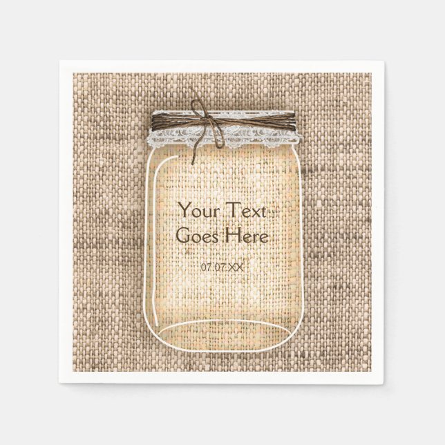 Large Mason Jar with Burlap & Lace Rustic Wedding Napkin (Front)