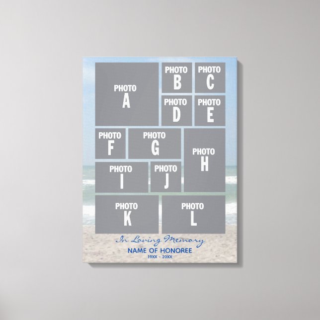 Large Memorial Photo Collage with Ocean Canvas Print (Front)