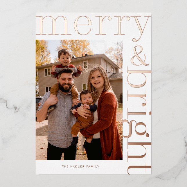 large merry & bright with modern design foil holiday card (Front)