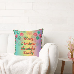 Large "Merry Christmas Beautiful Family" Colourful Cushion