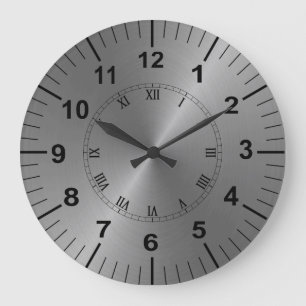 Large Metal Effect Grey Kitchen Wall Clock