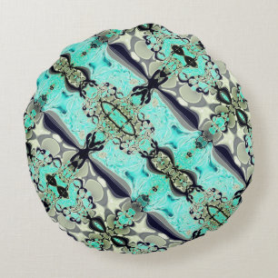 Large mirroring of aquamarine and grey shades round cushion