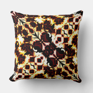 Large mirroring of some carved shapes on dark red cushion