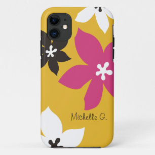 Large modern flower print personalised yellow pink iPhone 11 case