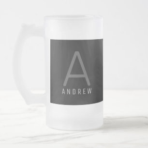 Large Modern Grey & White Monogrammed Coffee Mug