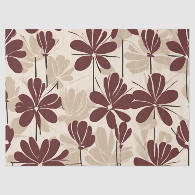 Large Modern Maroon Beige Wildflower Tissue Paper (Front)