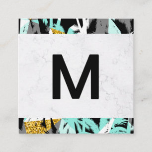 Large Modern Monogram   Tropical Palm Tree Square Business Card