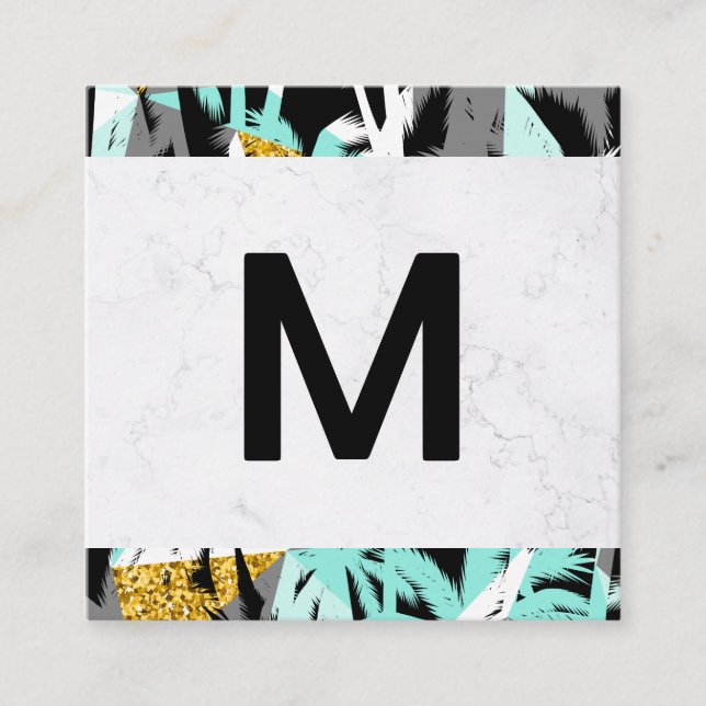 Large Modern Monogram | Tropical Palm Tree Square Business Card (Front)