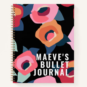 Large Modern Pink Black Flowers Bullet Journal