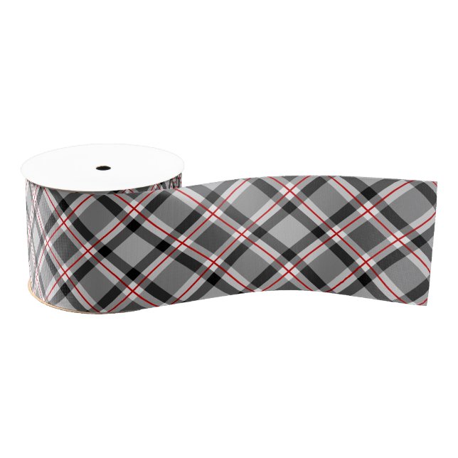 Large Modern Plaid, Black, White, Gray and Red Grosgrain Ribbon (Spool)