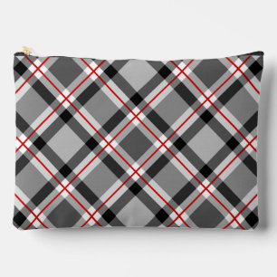 Large Modern Plaid, Black, White, Grey and Red Accessory Pouch