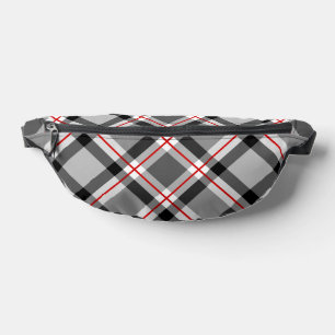 Large Modern Plaid, Black, White, Grey and Red Bum Bags