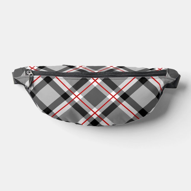 Large Modern Plaid, Black, White, Grey and Red Bum Bags (Lay Down)