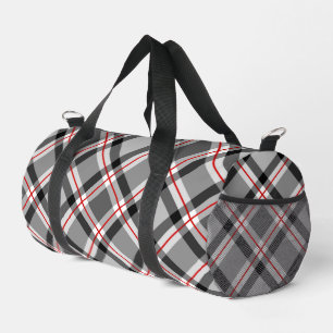 Large Modern Plaid, Black, White, Grey and Red Duffle Bag