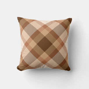 Large Modern Plaid, Brown, Beige, Copper, and Tan Cushion